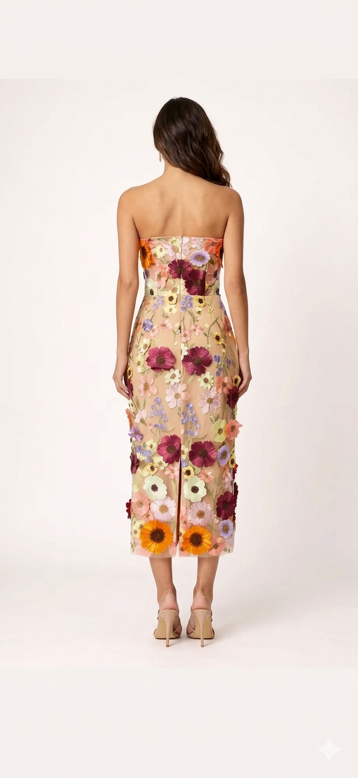 Vestido midi con flores bordadas de Paula