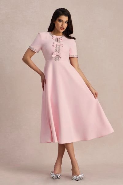 Vestido midi con lazo y adornos de cristales Zoe