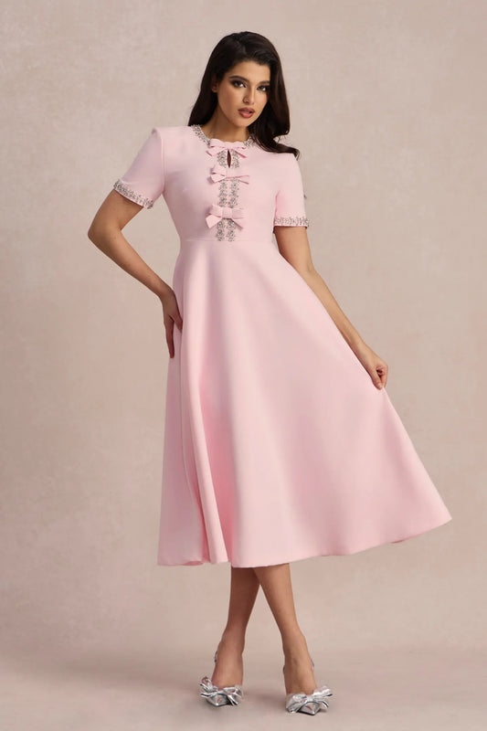 Vestido midi con lazo y adornos de cristales Zoe